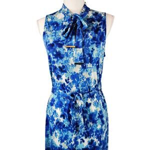 GRIFFLIN PARIS MAXI DRESS BLUE PRINT Geometric Floral Sleeveless Summer Large